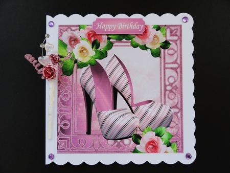 Pretty Pink Stripe Shoes with Summer Roses 8x8 by Valerie Spowart