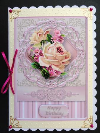 Vintage Roses Framed Pyramid Card Front by Valerie Spowart
