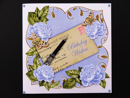 Pale Blue Rose Birthday Wishes 8in Fancy Rose Topper by Valerie Spowart