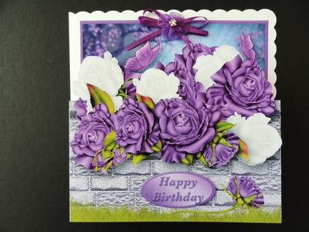 Garden Wall with Purple and White Roses Popout Card Mini Kit by Valerie Spowart