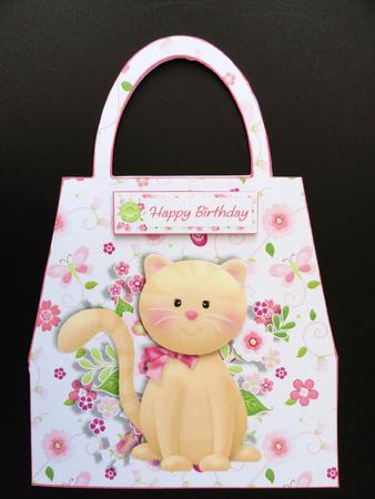 Brown Cat Handbag Shaped Card by Valerie Spowart