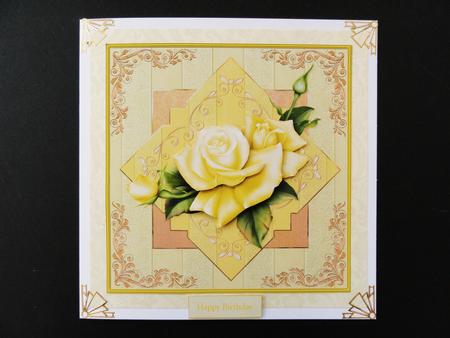 Diamond Yellow Rose Card with Decoupage by Valerie Spowart