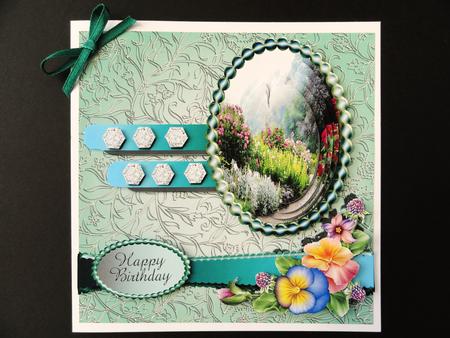 English Cottage Garden Pyramid Card Front by Valerie Spowart