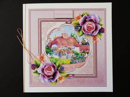 Thatched Cottage and Roses 7x7 Card and Decoupage by Valerie Spowart