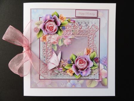 English Rose and Butterfly 7x7 Card with Decoupage by Valerie Spowart