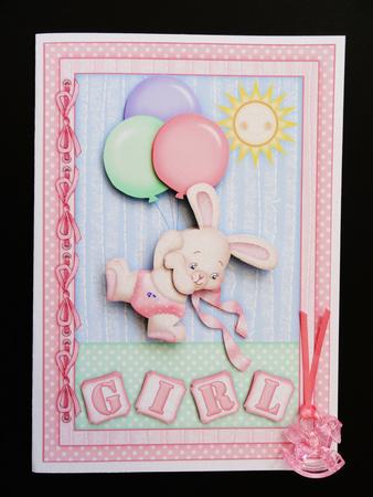 Baby Girl Bunny & Balloons A5 Card Topper & Decoupage by Valerie Spowart