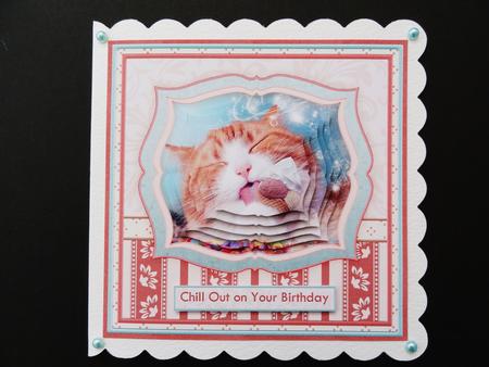 Have a Nice Day Cat & Ice Cream 6x6 Card Front & Pyramage by Valerie Spowart