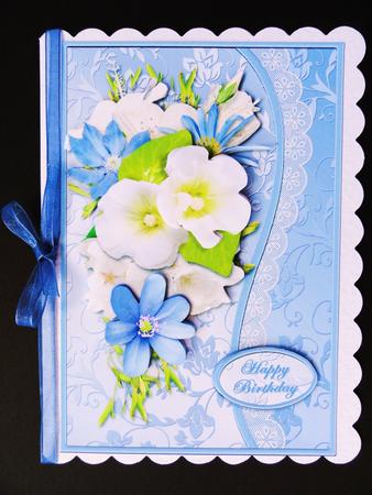White and Blue Floral Waved Border Card Front by Valerie Spowart