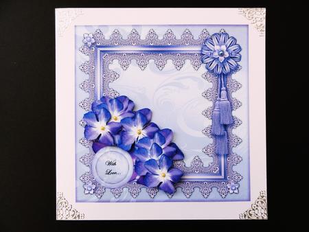 Bleu Flowers in Lace Frame by Valerie Spowart