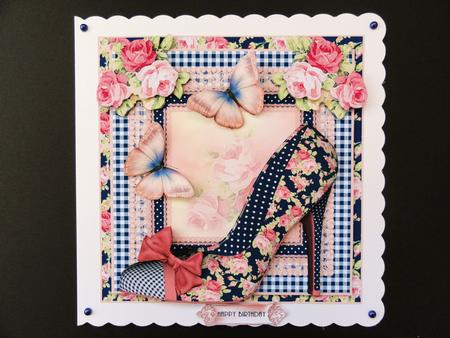 Beautiful Blue and Pink Bow Shoes Card Front Kit by Valerie Spowart