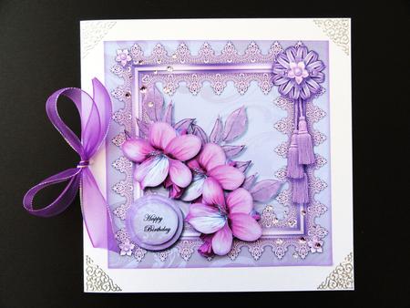 Lilac Flowers in Lace Frame by Valerie Spowart