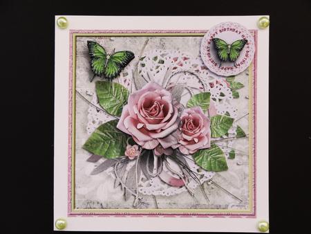 Cardtopper Singlesheet Pink Roses 102 by Valerie Spowart