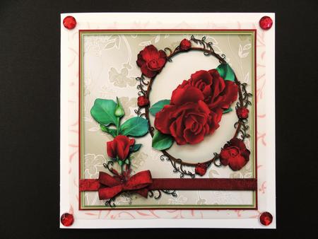 Red Roses Bow Wrap Square Card Front by Valerie Spowart
