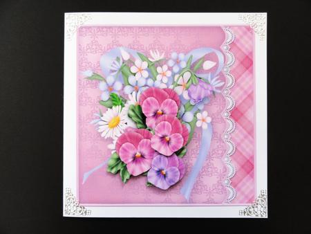 Pansy Posy Lacy Border Card Front by Valerie Spowart
