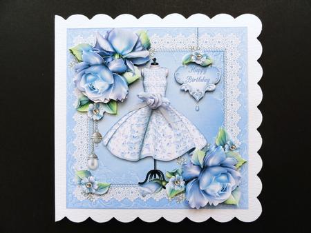 8x8 Blue Fashionista with Porcelain Roses Mini Kit by Valerie Spowart