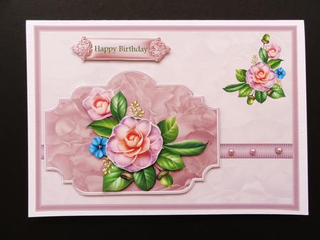 Pink Camelia Card with Decoupage and Sentiment Tags by Valerie Spowart