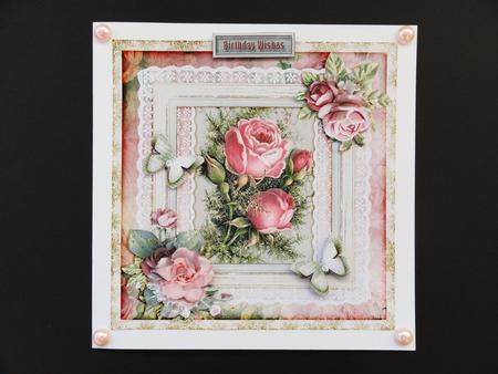 Cardtopper with Large Highbox Pink Roses 368 by Valerie Spowart