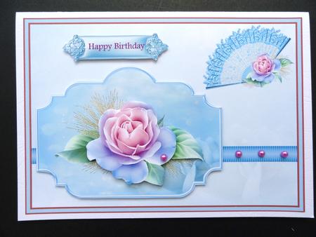Fan and Rose Card with Decoupage and Sentiment Tags by Valerie Spowart