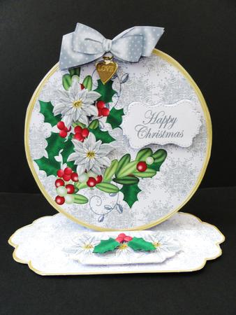Silver Poinsettia Happy Christmas Circle Easel Card m Kit by Valerie Spowart