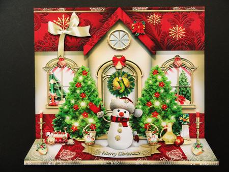 Festive Christmas House with Cute Snowman by Valerie Spowart