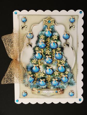 Christmas Tree with Blue and Golden Decoration by Valerie Spowart