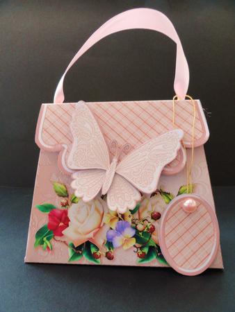 Handbag Gift Box Cream Roses and Pansies with Butterfly by Valerie Spowart