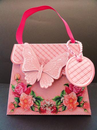 Handbag Gift Box Pink & Coral Roses with Butterfly by Valerie Spowart