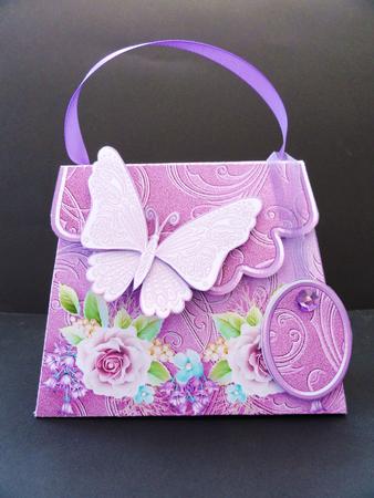 Handbag Gift Box Lilac Roses with Butterfly by Valerie Spowart