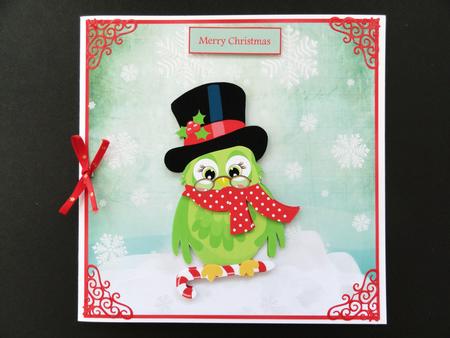 Wise Owl Christmas 7x7 Card with Decoupage by Valerie Spowart