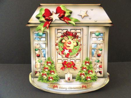 Christmas Door with Wreath and Trees by Valerie Spowart
