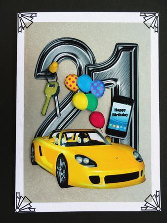 21 First Birthday Male with Yellow Sports Car by Valerie Spowart