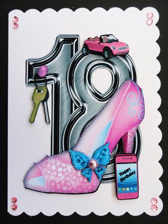 18 Birthday with Pink Shoe and Mini Cooper by Valerie Spowart