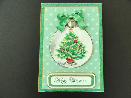 Xmas Tree Happy Christmas 5.5inch Bauble Decoupage Card by Valerie Spowart