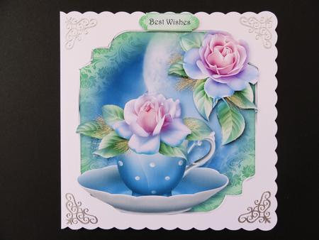Teacup, Saucer & Frosted Roses - Shaped Topper by Valerie Spowart
