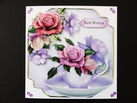 Teacup, Saucer & Belle Roses - Shaped Topper by Valerie Spowart