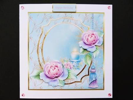 Candles and Roses 7x7 Card with Decoupage by Valerie Spowart