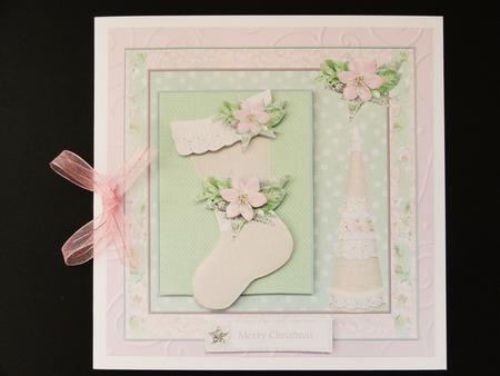 Christmas Stocking and Poinsettia 7x7 Card by Valerie Spowart
