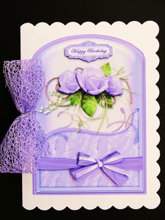 Lilac Rose Spray Round Top Card Front by Valerie Spowart