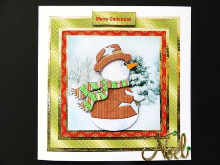 Snowman with a Star 7x7 Card with Decoupage by Valerie Spowart