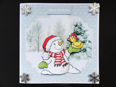 Snowman and a Bird 7x7 Card and Decoupage by Valerie Spowart