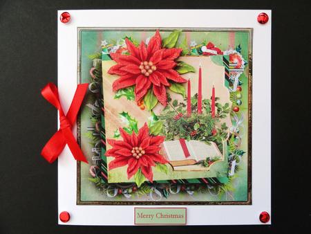 Red Candles and Bible 7x7 Card with Decoupage by Valerie Spowart