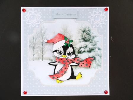 Holly Sprig Penguin 7x7 Card and Decoupage by Valerie Spowart