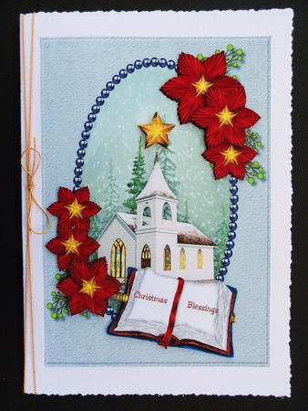 Christmas Church & Poinsettias by Valerie Spowart