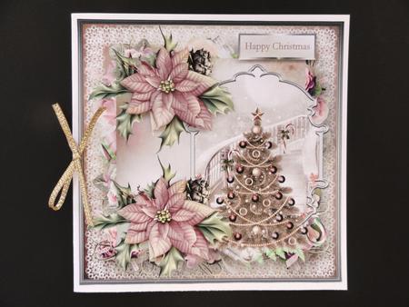 Christmas Tree and Poinsettias 7x7 Card by Valerie Spowart