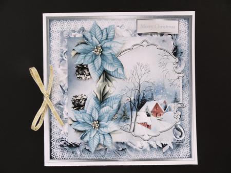 Blue Poinsettias 7x7 Card with Decoupage by Valerie Spowart