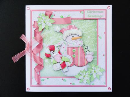 Snowman Gifts Decoupage Card Front by Valerie Spowart
