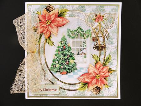 Christmas Tree and Poinsettias 7x7 Card by Valerie Spowart