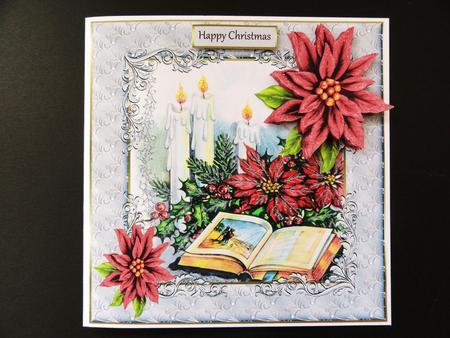Bible, Holly and Poinsettias 7xx7 Card by Valerie Spowart