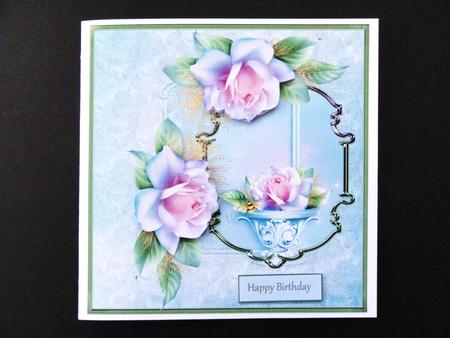 Blue Rose 7x7 Card with Decoupage by Valerie Spowart