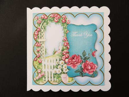Teal Rose Arch Thank You 5in Folded Card with Topper by Valerie Spowart